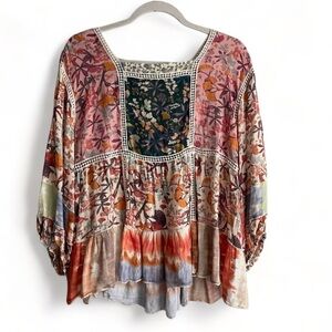 John Mark Mixed Print Patchwork Top